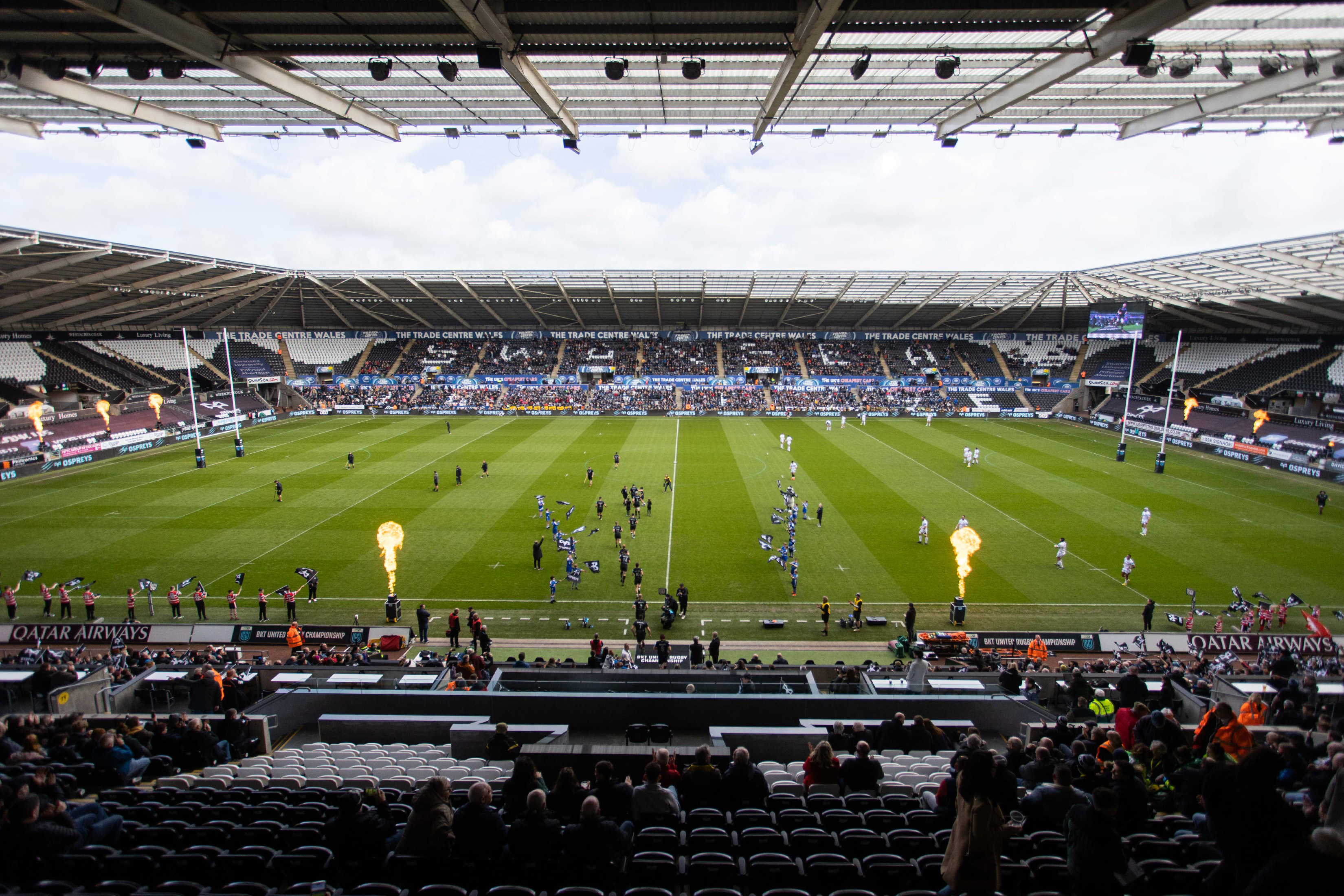 Swansea.com stadium welcomes the players to the field as Ospreys take on Dragons in a Welsh Derby