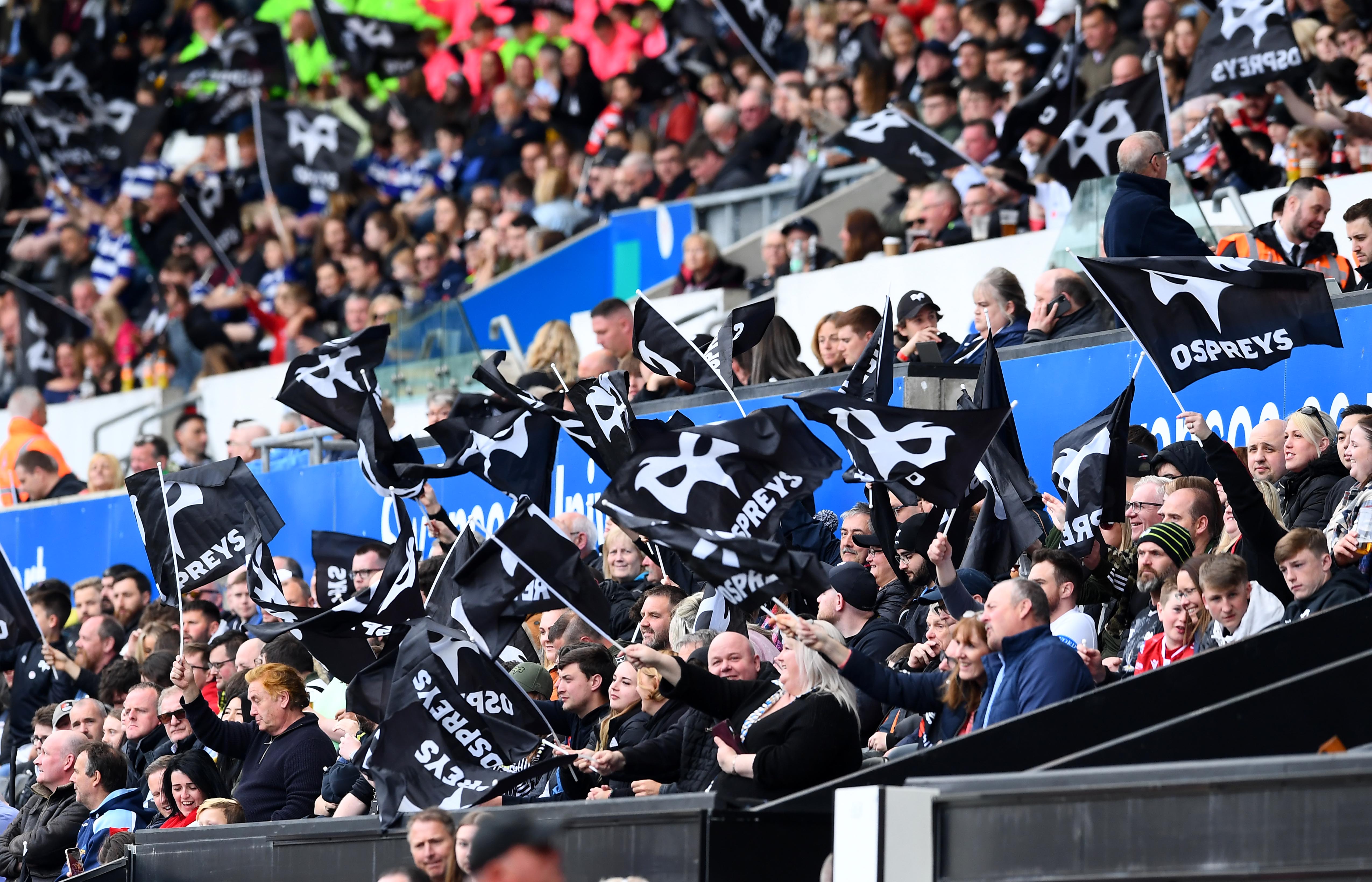 Fans at the west Wales derby between ospreys and scarlets 