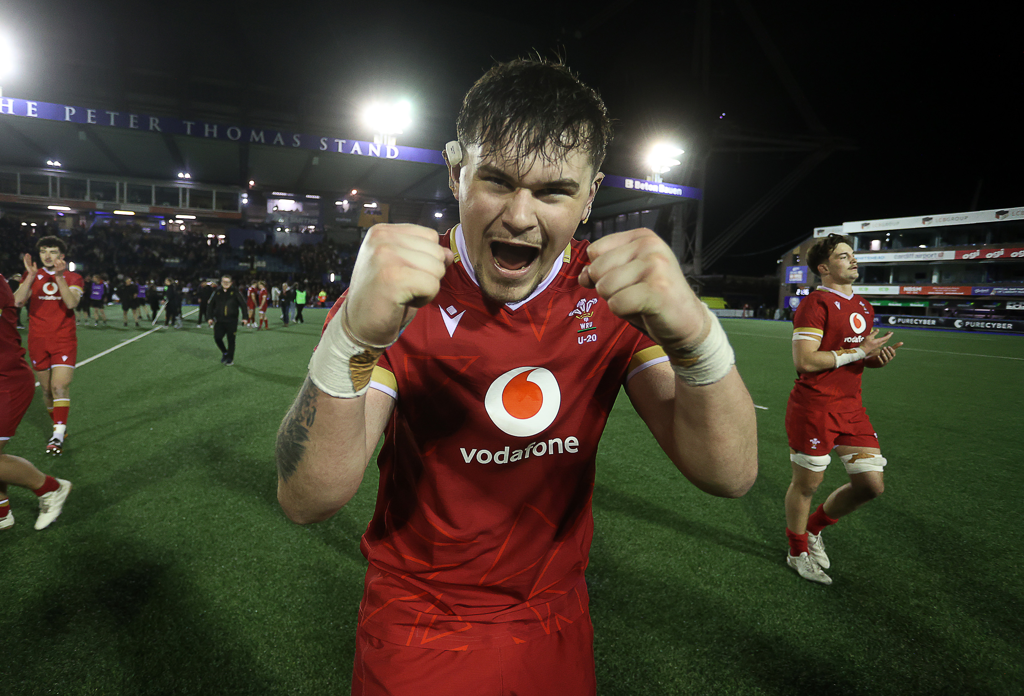 Dan Gemine celebrates a win at Rodney Parade