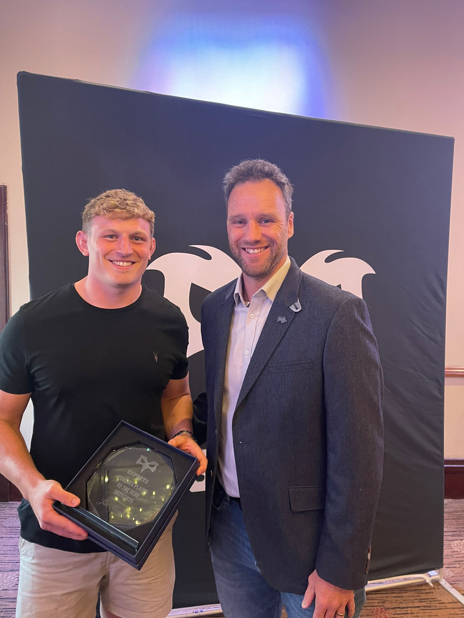 Mark Jones with his player of the season, Jac Morgan