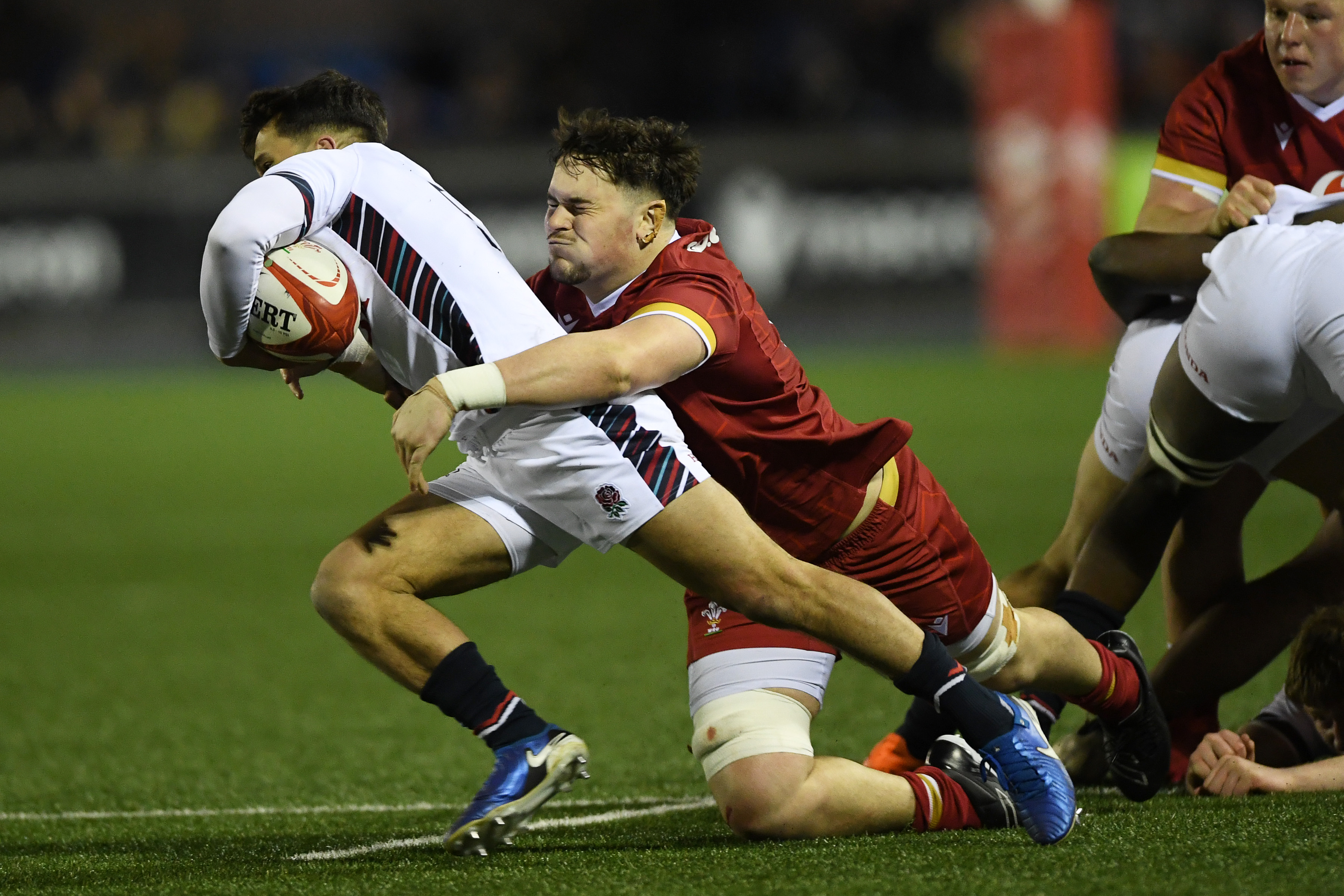 Dan Gemine tackles and England player in the u20s Six Nations 