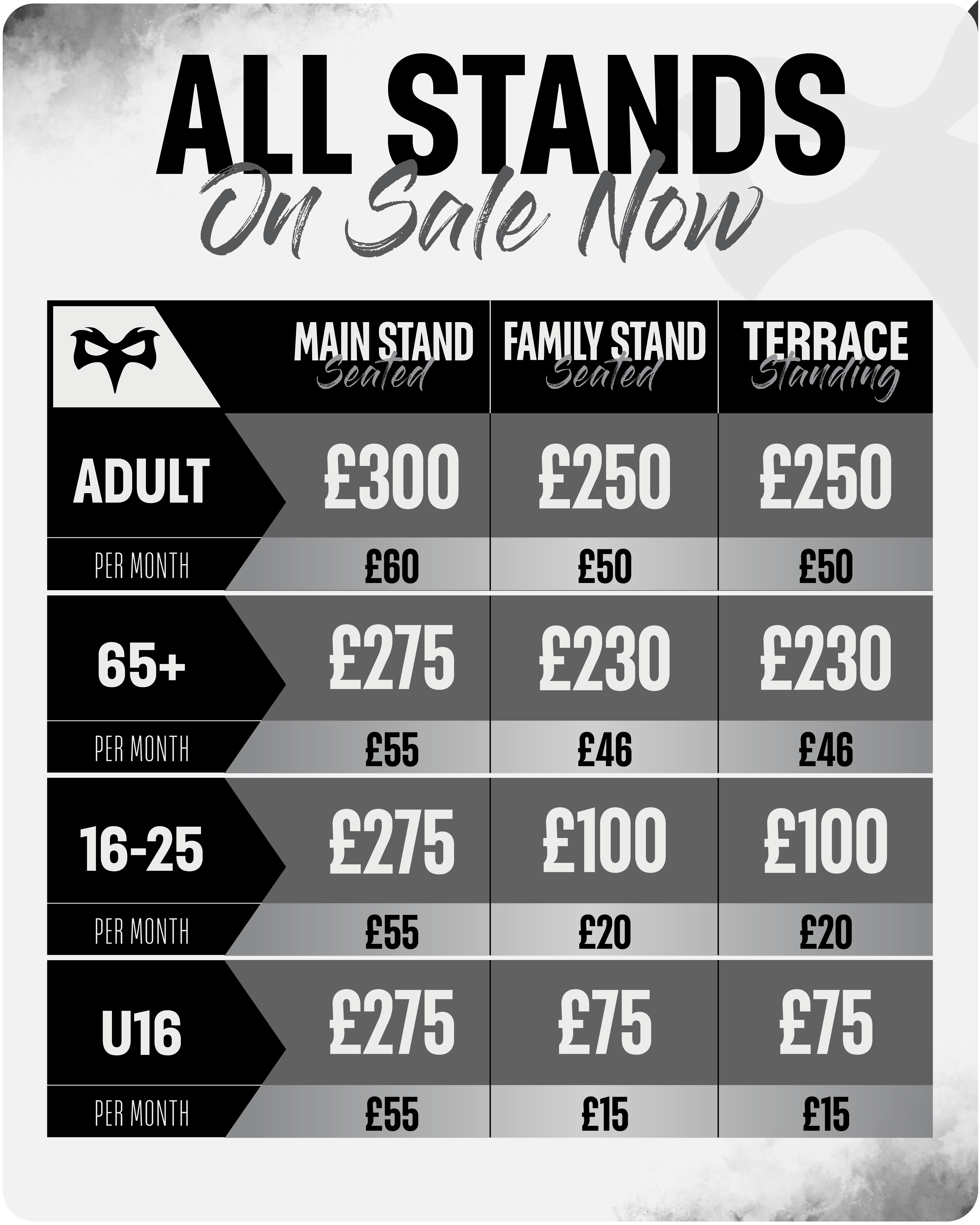 Brewery Field Season membership pricing table