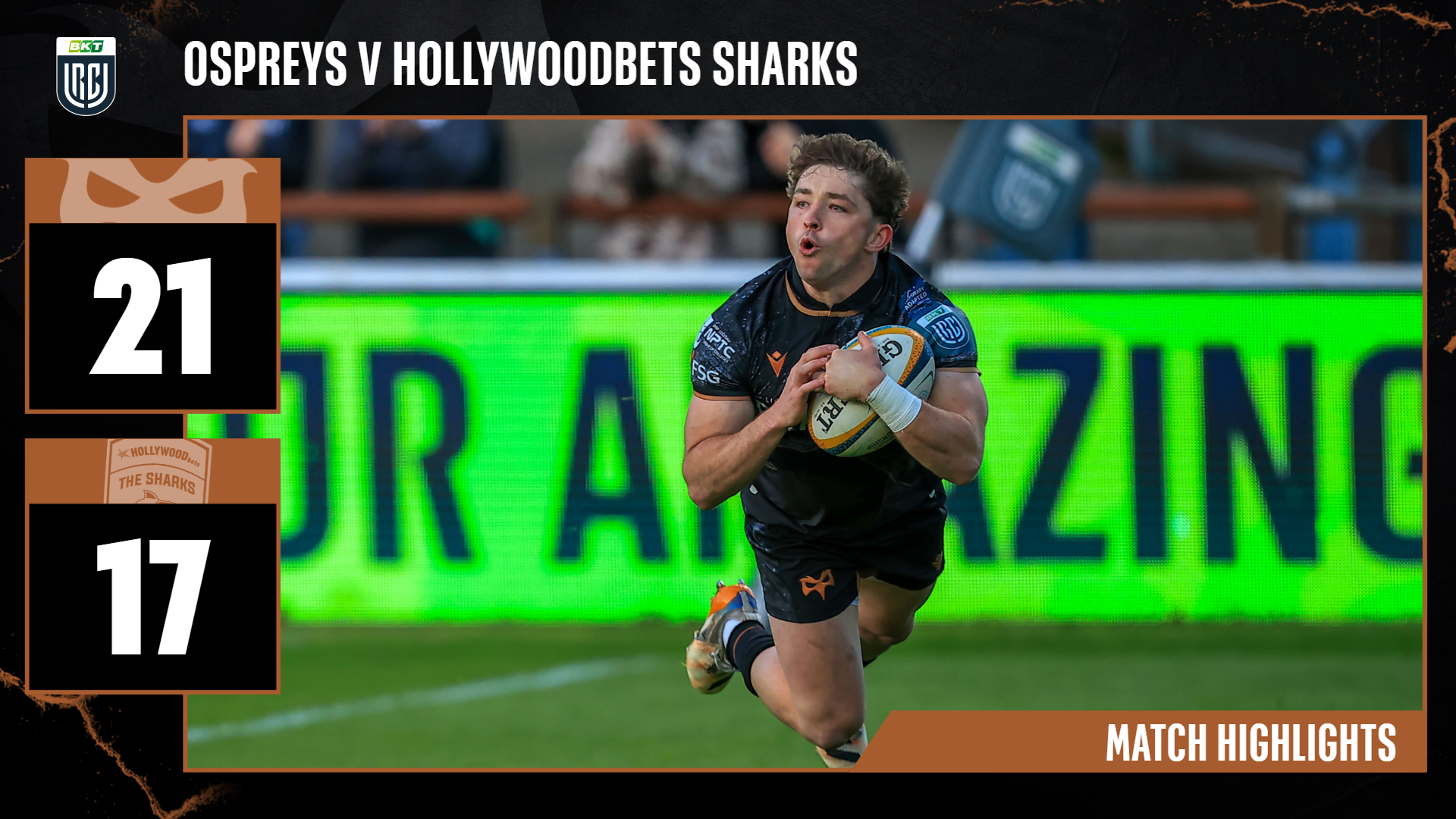 Ospreys defeat Hollywoodbets Sharks at the Electric Brewery Field in the BKT URC