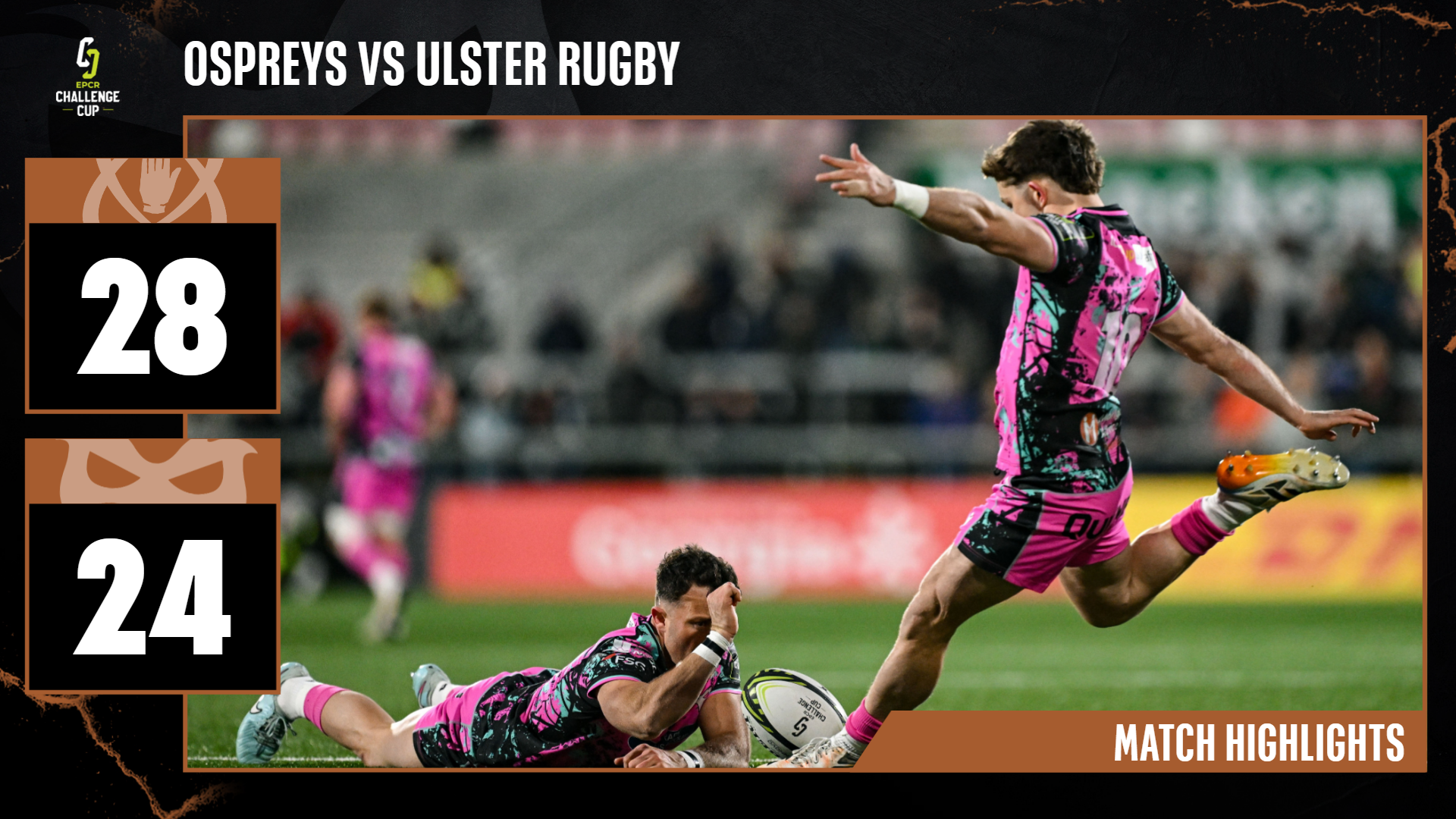 Ulster 28 Ospreys 24 EPCR Challenge Cup Round of Sixteen result. Luke Morgan places the ball for Dan Edwards as he takes a kick. 