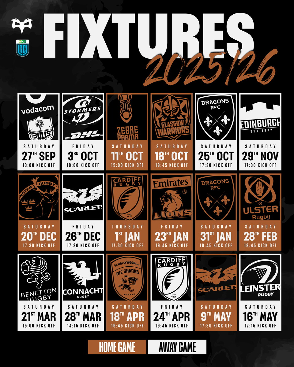 Ospreys 25/26 Fixtures