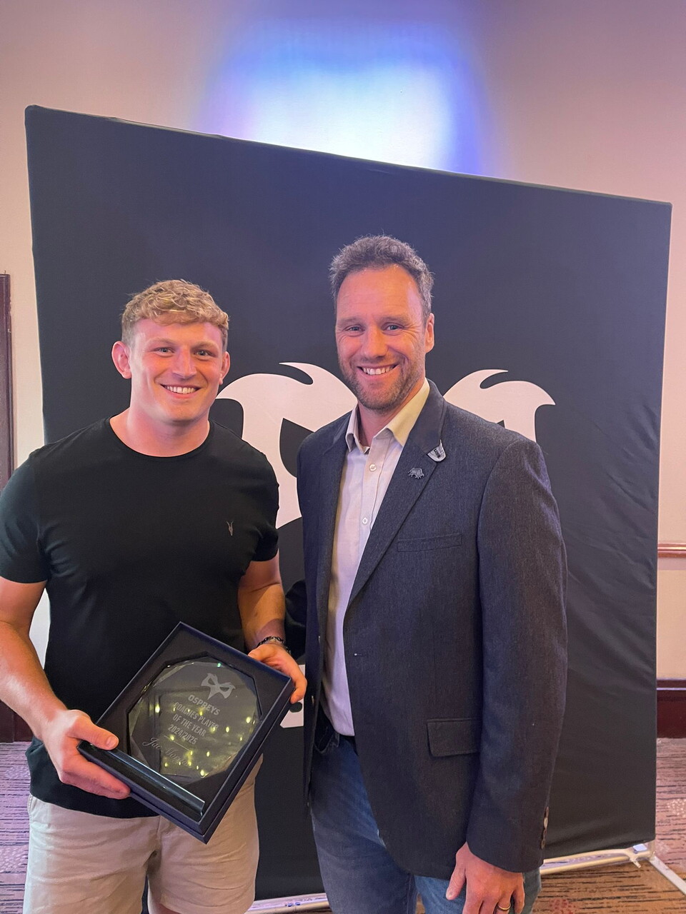 Mark Jones with his player of the season, Jac Morgan  