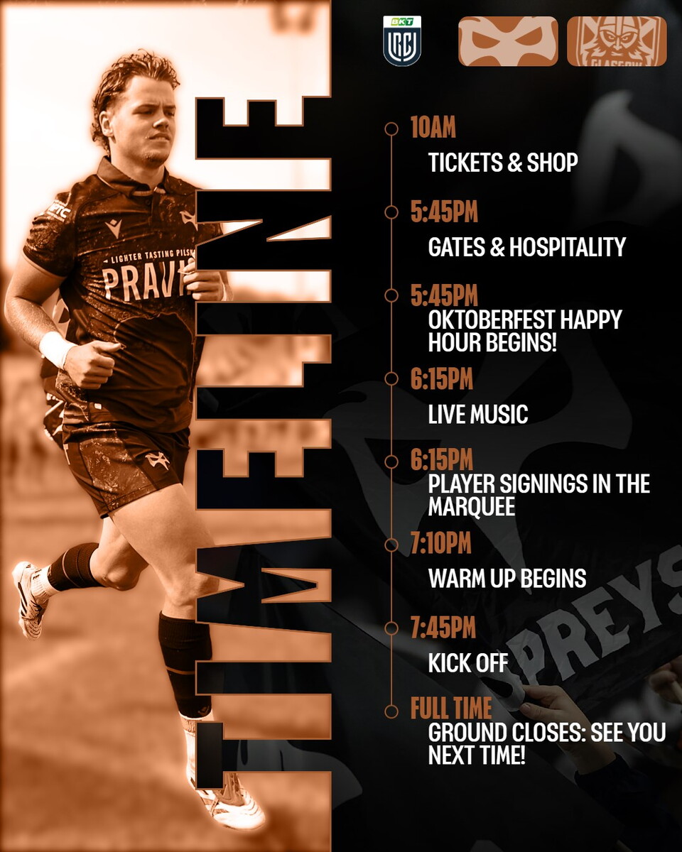 Ospreys vs Glasgow Warriors timeline of activities at the brewery field 2025
