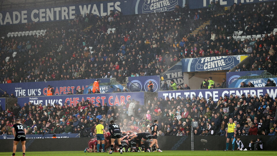Steam rises from a scrum at a bust West Wales Derby 