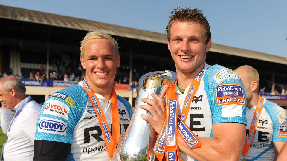 Dan Biggar with the RaboDirect Pro12 trophy