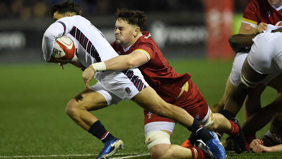 Dan Gemine tackles and England player in the u20s Six Nations 