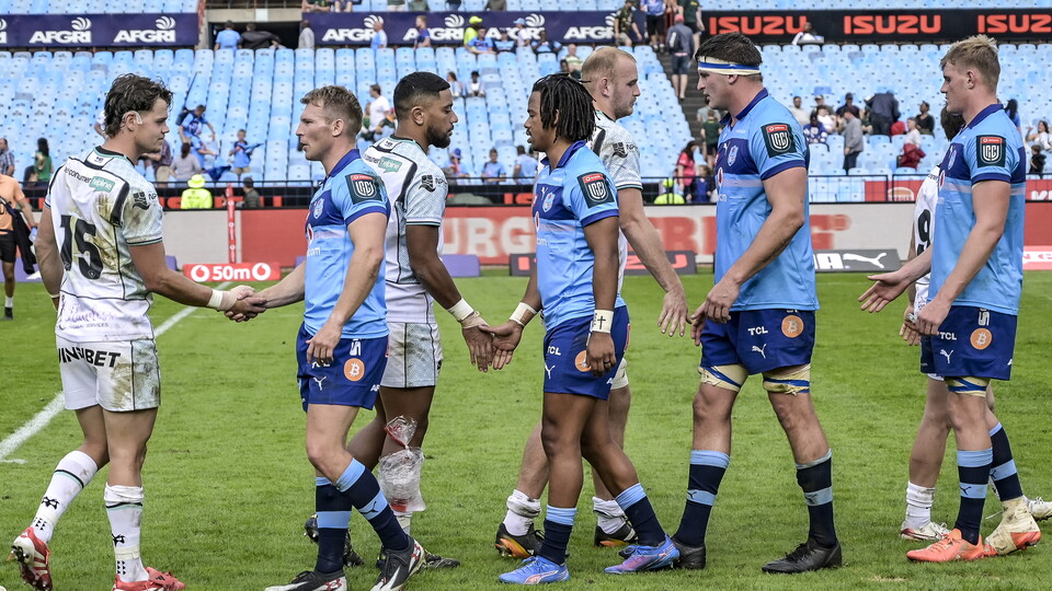 Ospreys and Vodacom Bulls shake hands after Bulls won the game 53 - 40 in Round One of the BKT United Rugby Championship