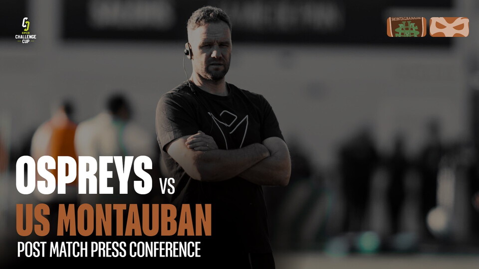 Mark Jones talks to the press after Ospreys victory in France over Montauban