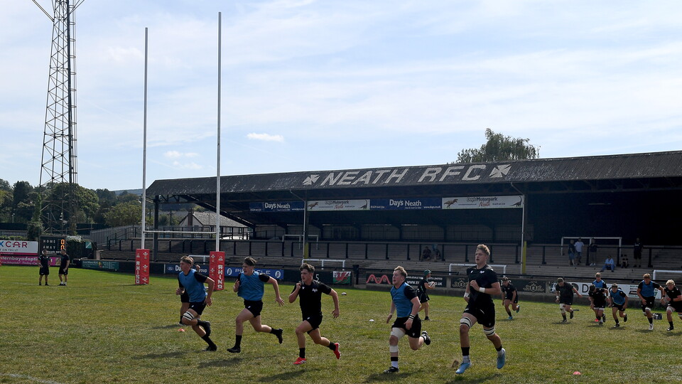 Ospreys u18s warm up at The Gnoll, Neath 