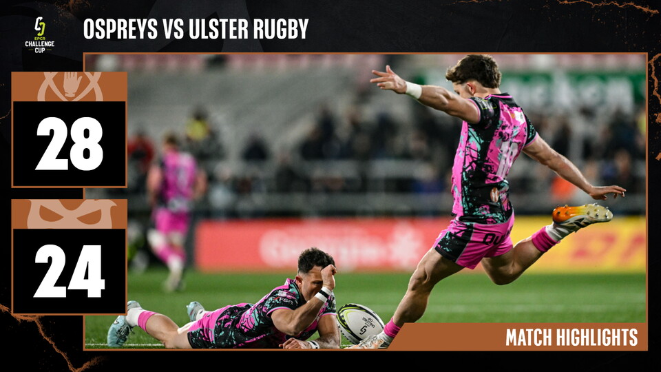 Ulster 28 Ospreys 24 EPCR Challenge Cup Round of Sixteen result. Luke Morgan places the ball for Dan Edwards as he takes a kick. 