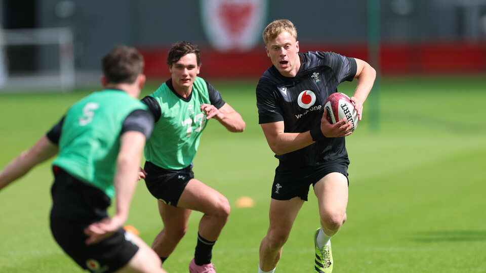 Lewis Edwards  of the Ospreys trains with Wales ahead of the Junior World Championships in Georgia 