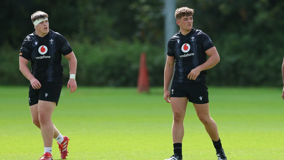 Dylan James and Sam Morgan of Ospreys training for Wales together 