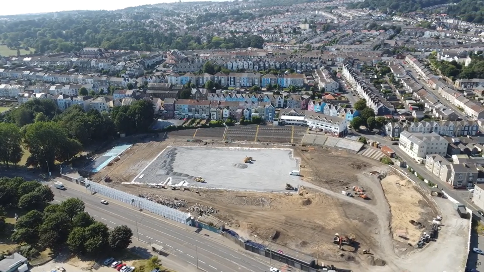St Helen's pitch outline and foundations videoed by drone 