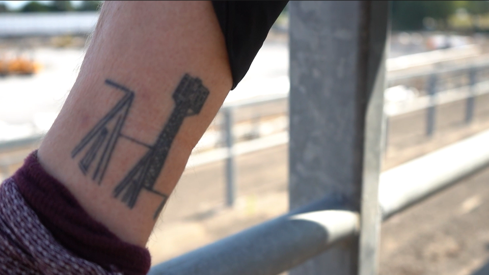 Max's tattoo of the iconic St Helen's floodlight