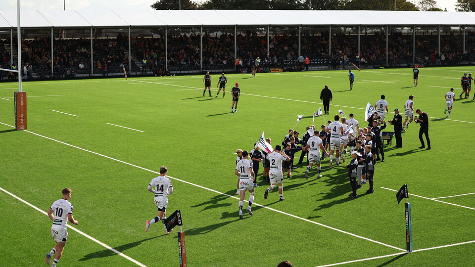 Swansea RFC run out in front of a bust JCP Solicitors Stand for their first home game at a redeveloped St Helen's, as they face Ebbw Vale in Super Rygbi Cymru (SRC)