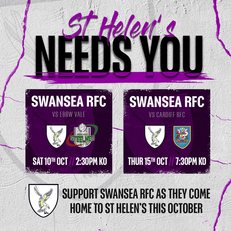 Swansea RFC need you at their first two games! The Whites take on Ebbw Vale on Saturday 10th and Cardiff RFC on Thursday 15th. Tickets from £5, buy yours now