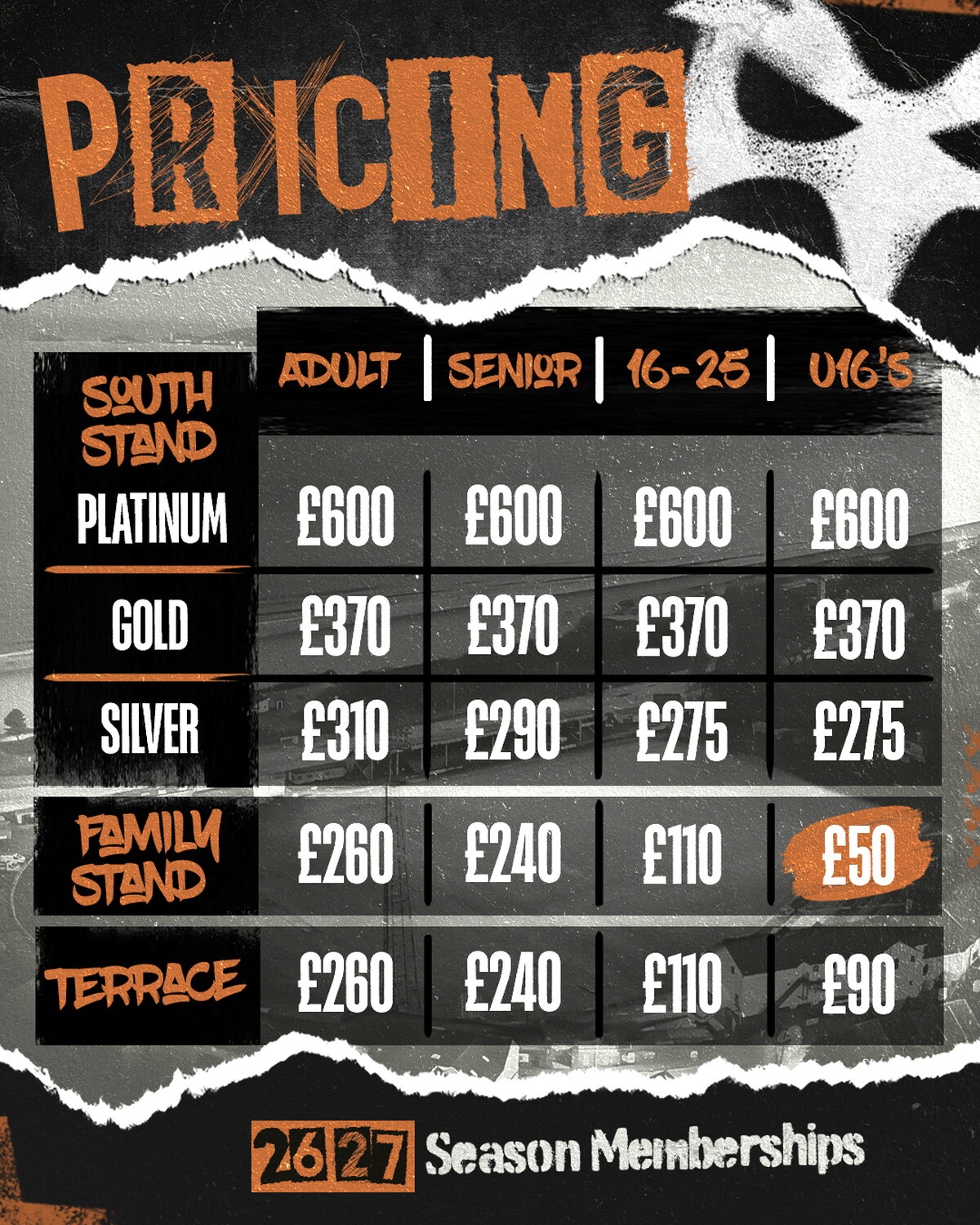 2627 season membership pricing table 
